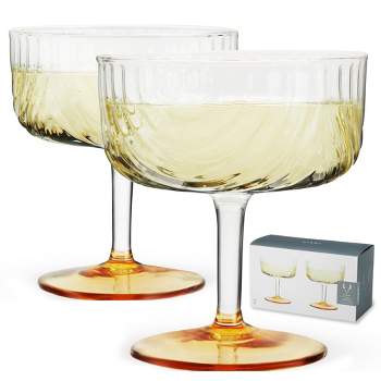 Ribbed Coupe Cocktail Glasses 8 oz | Set of 4 | Classic Manhattan Glasses  For Cocktails, Champagne Coupe, Ripple Coupe Glasses, Art Deco Gatsby