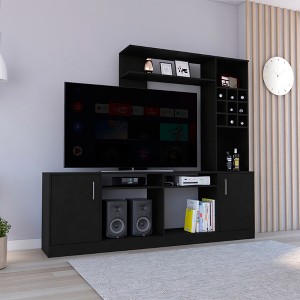 78" FSC Certified Manufactured Wood Entertainment Center with Double Door Cabinet and Six External Shelves for Living Room - 1 of 4