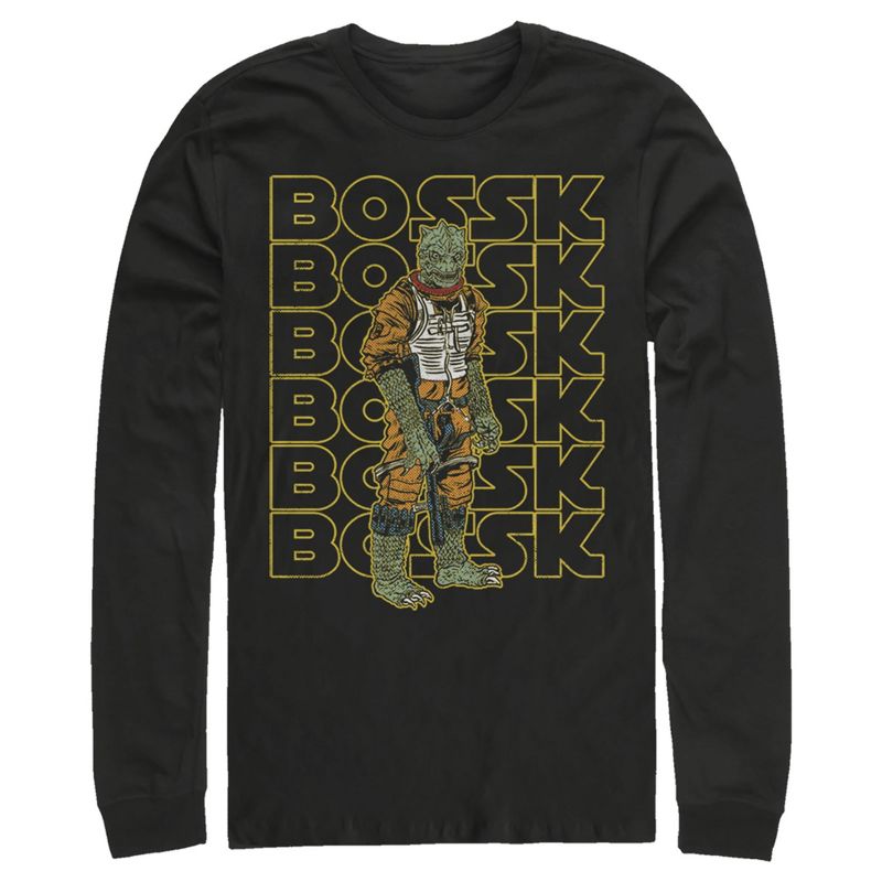 Men's Star Wars Bossk Yellow Text Stack Long Sleeve Shirt, 1 of 4