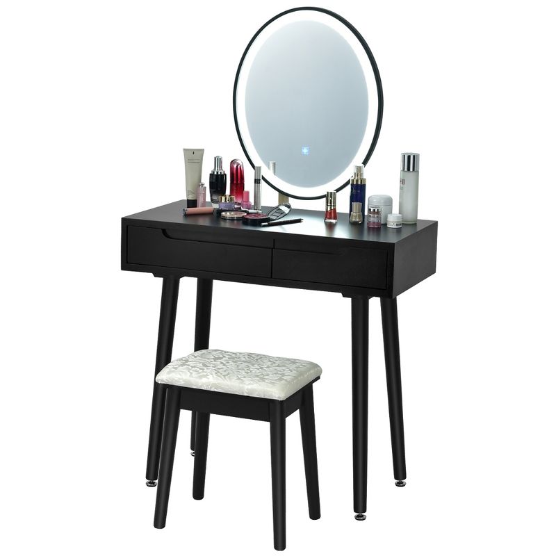 Costway Vanity Makeup Table Touch Screen 3 Lighting Modes Dressing Table Stool Set White\Black\ Gray, 4 of 12