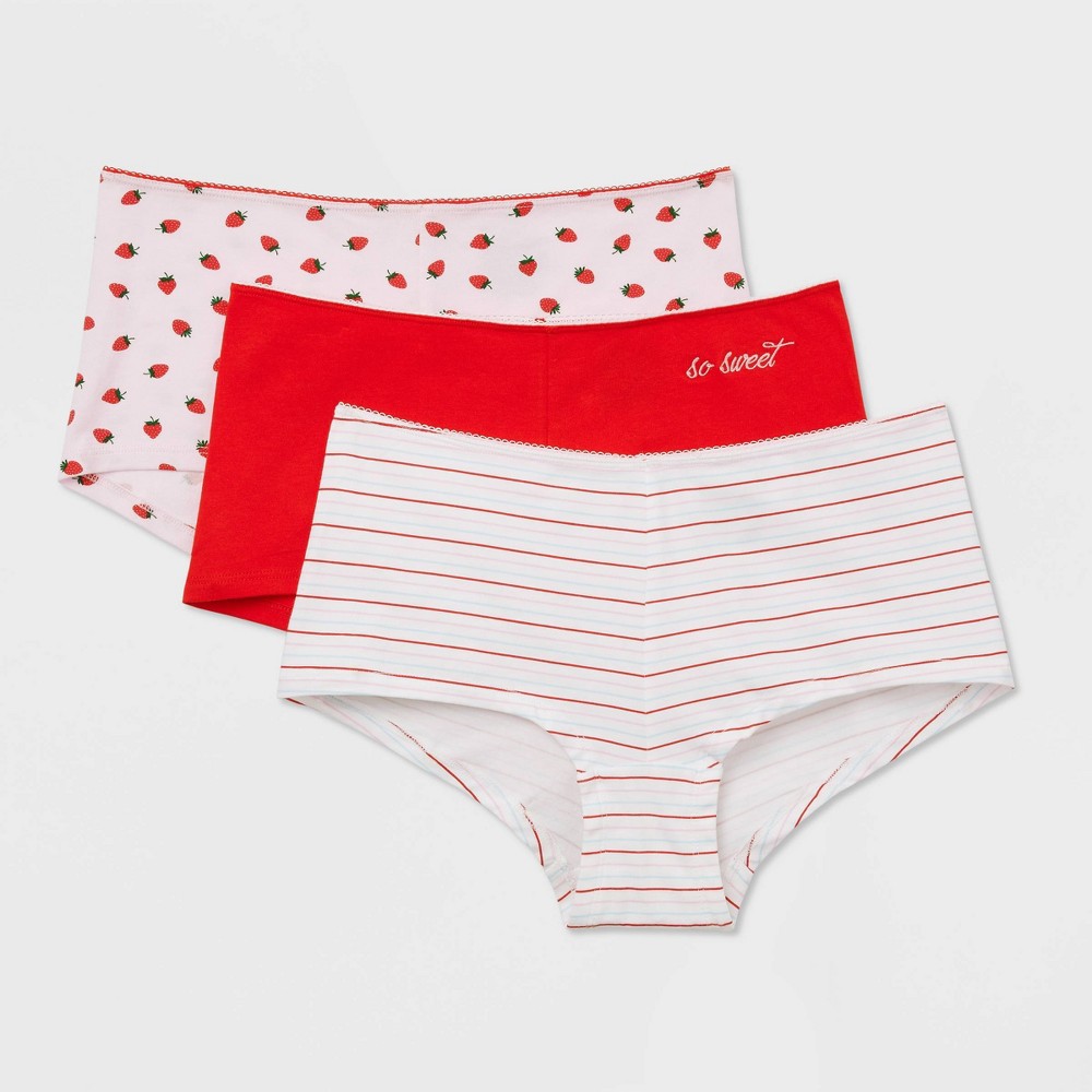 Women's 3pk Boy Shorts - Colsie™ Red L
