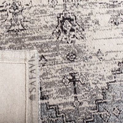 Gray Floral Motif Cotton Synthetic Runner Rug