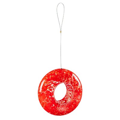 Evergreen Flag  Beautiful Red Swirl Circle Glass Bird Feeder - 9 x 9 x 4 Inches Homegoods and Decorations for Every Space