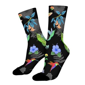 Hummingbirds On Black Women Printed Crew Socks Funny Funky Socks Soft Polyester Novelty Gifts for Artists Men - 1 of 1