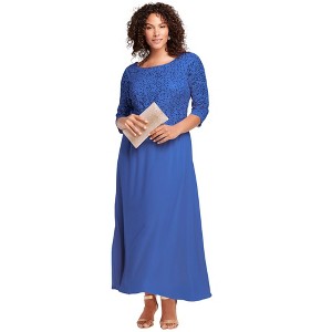 Roaman's Petite Plus Size Sparkle Lace Popover A-Line Gown With 3/4 Sleeves - 1 of 4