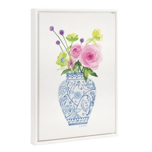 18"x24" Sylvie Beaded Pink Blooms in Chinoiserie Framed Canvas by Patricia Shaw White - Kate & Laurel All Things Decor - 1 of 4