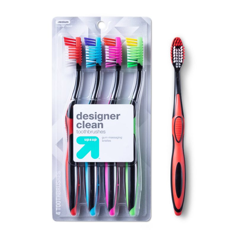 Designer Clean Toothbrush - 4ct - Medium  - up &#38; up&#8482;, 1 of 9