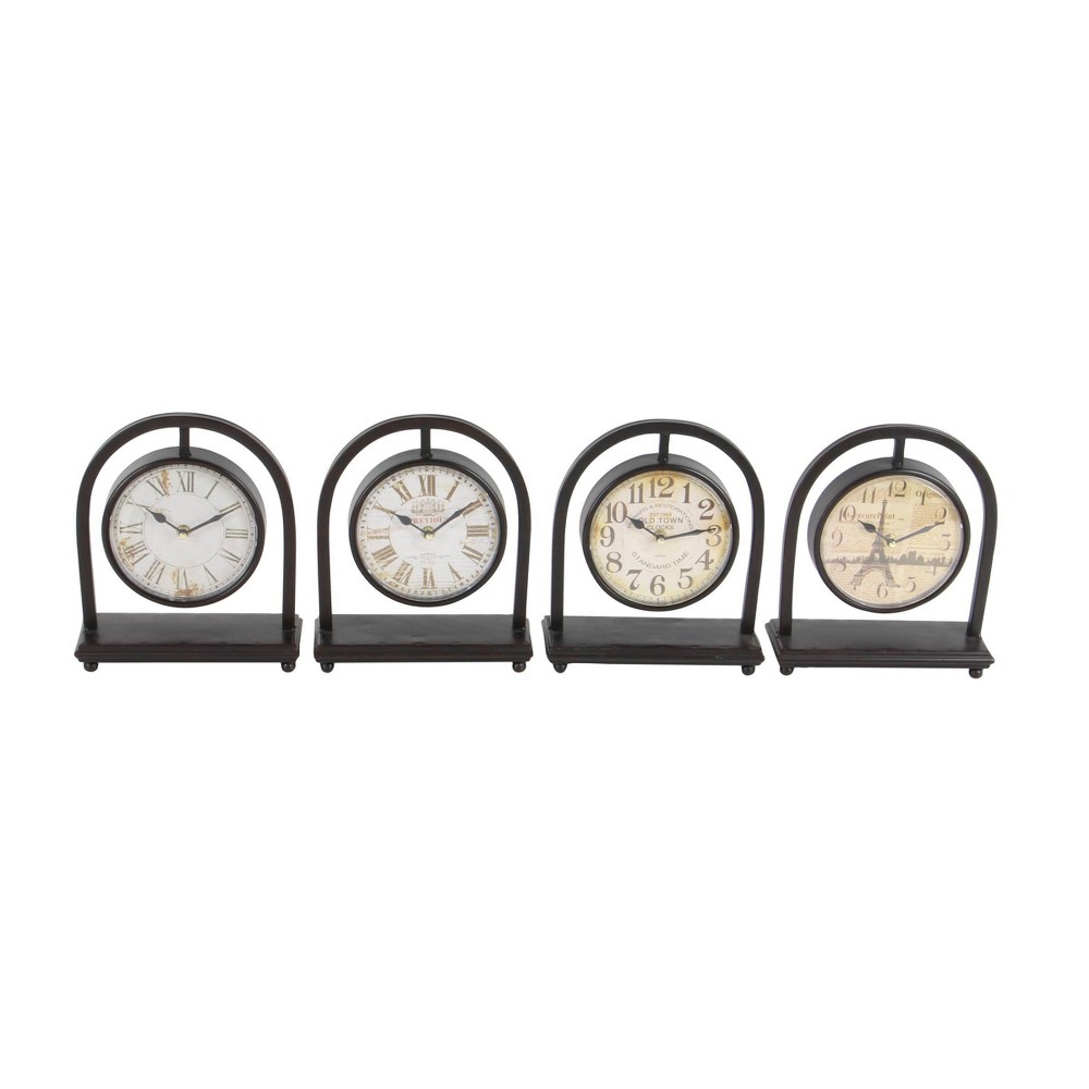 Photos - Wall Clock Set of 4 Metal Pendulum Stand Clocks Black - Olivia & May