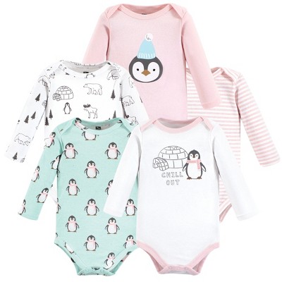 Hudson Baby Infant Girls Cotton Long-Sleeve Bodysuits, Girl Penguin
