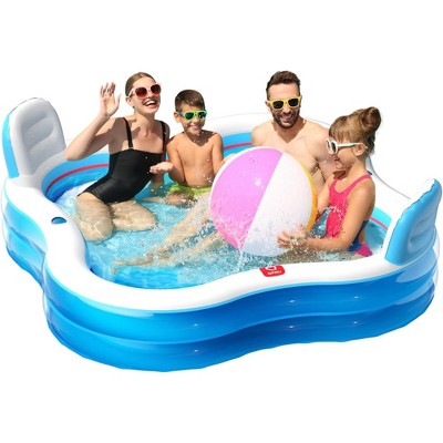 Probe Hues Inflatable Swimming Pool Full Size Blow Up Pool with Backrests