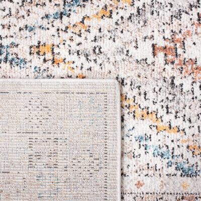 Ivory and Grey Square Oriental Synthetic Area Rug