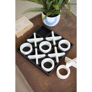 Wooden Tic-Tac-Toe Game 2"H, Black Distressed Painted Wood By Kalalou - 1 of 3