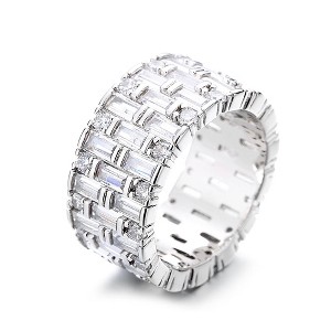 14k Gold and White Gold Baguette and Brilliant Cut Crystal Eternity Band Ring - 1 of 4