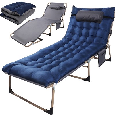 Musment Folding Camping Cot Bed with Pillow, Adjustable 5-Position Folding Chaise Lounge Chair, Portable Guest Bed & Outdoor Folding Sleeping Cots
