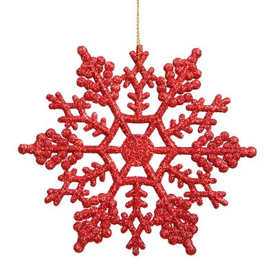 Northlight Club Pack of 24 Red Glitter Shatterproof Snowflake Christmas Ornaments 4"