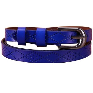 INSPIRE CHIC Women Exotic Embossed Diamond Pattern Single Pin Buckle Slender Waist Belt - 1 of 4