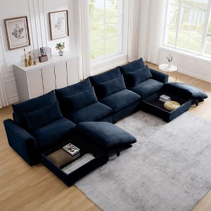 Christopher Knight Home Cleveland Luxurious U-Shaped Corduroy 157.5" Sectional Sofa with Storage Ottomans and 4 Waist Pillows - 1 of 4