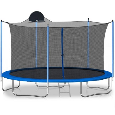 HFYee 12/14/16FT Safety-Enclosed Trampoline with Basketball Hoop Backyard Jump Arena with Ladder  for Ages 8+