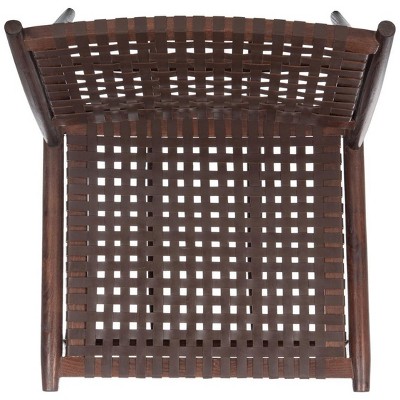 Transitional Brown Leather and Sungkai Wood Armless Accent Chair