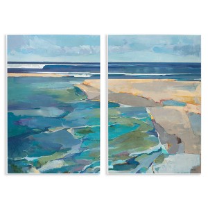 Stupell Industries Pastel Blue Seascape with Rocky Coast Painting 2pc Wall Plaque Art Set - 1 of 4
