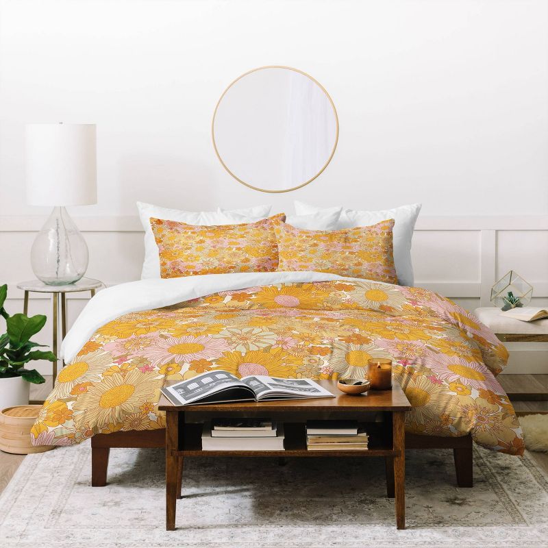 Deny Designs Iveta Abolina Retro Florals Duvet Cover Bedding Set Orange, 5 of 6