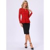 INSPIRE CHIC Women's Floral Lace Front Peplum Hem Keyhole Sheer Long Sleeve Blouse - 2 of 4