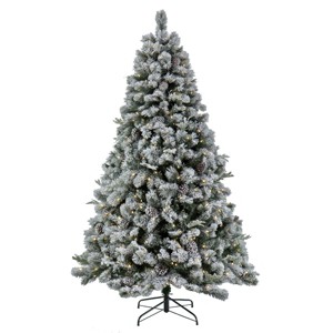 7 1/2' Feel Real® Snowy Silver Hill Pine Hinged Tree with Warm White LED Lights - 1 of 4