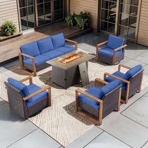 Buenhomino 8 Piece Patio Furniture Set with 41" Fire Pit Table Wicker Rattan Patio Sectional Sofa Set Outdoor Seating Furniture with Thickened Cushion - 1 of 4