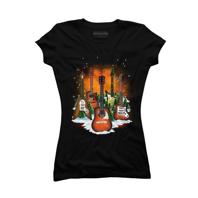 Junior's Design By Humans Christmas Guitars By cashfish T-Shirt