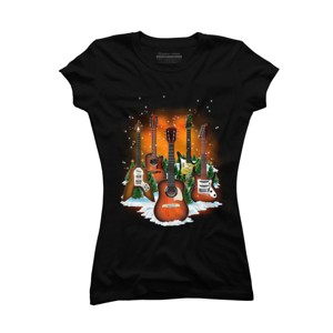 Junior's Design By Humans Christmas Guitars By cashfish T-Shirt - 1 of 3