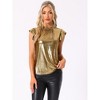 INSPIRE CHIC Women's Metallic Cap Sleeve Ruffled Neck Holographic Shiny Club Blouse - 4 of 4