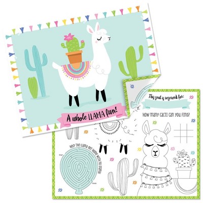 Big Dot of Happiness Whole Llama Fun - Paper Llama Fiesta Birthday Party Coloring Sheets - Activity Placemats - Set of 16