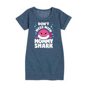 - Baby Shark - Don't Mess With Mama Shark Graphic Short Sleeve Fleece Dress - 1 of 4