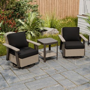 EAGLE PEAK Classic Wicker Patio Bistro Set of 3, Outdoor Furniture with 360° Swivel Rocker Chair and Side Table - 1 of 4