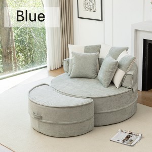 Hrinhom 47.6"W Chenille Large Round Chair with Ottoman and Pillows - 1 of 4