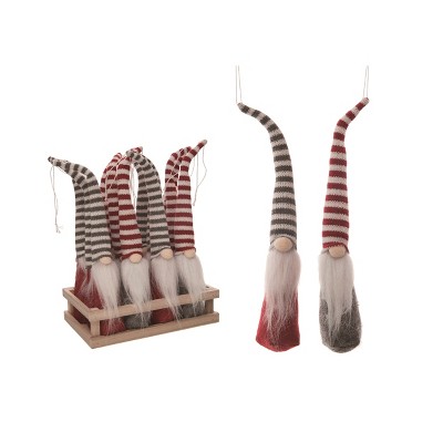 Transpac Fabric Gnome Ornaments In Crate S/12 Home Decorations Christmas