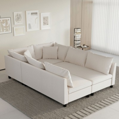 86x60'' Modular Sofa Bed, Chenille with Pillows, 6-Seater, Customizable, Minimalist Living Room Couch