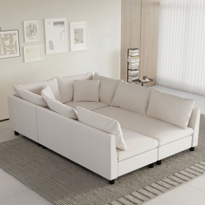 86x60'' Modular Sofa Bed, Chenille with Pillows, 6-Seater, Customizable, Minimalist Living Room Couch - 1 of 4