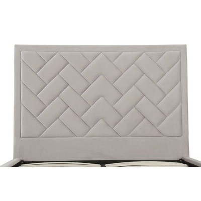 Queen Cream Velvet Upholstered Bed with Chevron Headboard