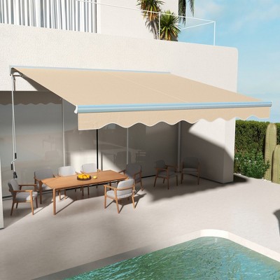 PAGED Awning Retractable Patio Awning with Manual Crank Handle, Aluminum Frame, Adjustable Protection for Deck, Yard