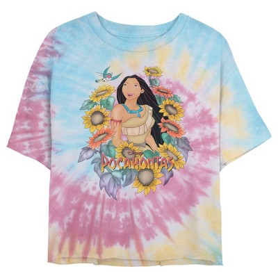 Juniors Womens Pocahontas Sunflower Frame Crop T-Shirt - Tie Dye - 2X Large