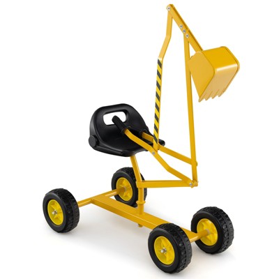 Costway Kids Ride on Sand Digger with Wheels Metal Sandbox Toy Digger with 360°Rotatable Seat for Boys Girls 3+ Years Old Yellow