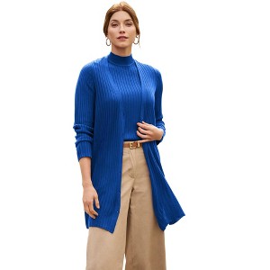 Jessica London Women's Plus Size Ribbed Midi Cardigan - 1 of 2