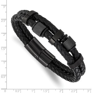Chisel Stainless Steel Polished Black IP-plated and Black Leather Two Strand 8.25" Bracelet - 1 of 4