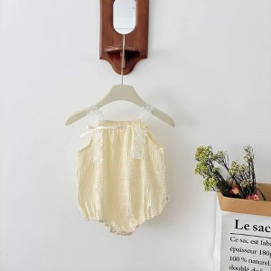 MyKids-Usa Summer Arrival Baby Girls Sleeveless Color Patchwork Lace Decorated Strap Onesies - 1 of 4