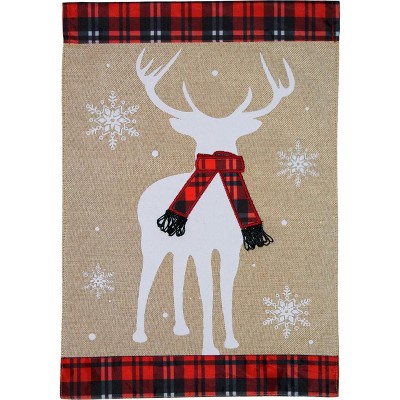 Winter Deer Burlap Garden Flag Plaid Scarf 18" x 12.5" Briarwood Lane