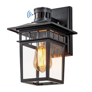 C Cattleya 1-Light Matte Black Motion Sensing Dusk to Dawn Outdoor Wall Lantern Sconce with Clear Tempered Glass - 1 of 4
