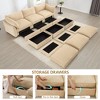 112.6" Chenille Modular Sleeper Sectional Sofa Bed with Storage Ottomans & Drawers Under Each Seat - 2 of 4
