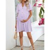 Womens Maternity Dress Swiss Dot V Neck Short Sleeve Button Down Summer Casual Baby Shower Mini Dresses - 3 of 4