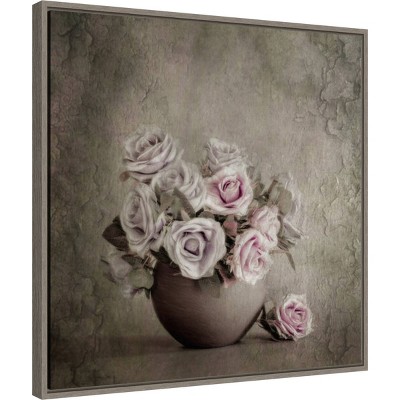 22" x 22" Pale Pink and White Roses Framed Canvas